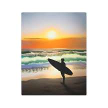 Guy on Beach with Surf Board Sunset