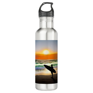 Guy on Beach with Surf Board Sunset 710 Ml Water Bottle