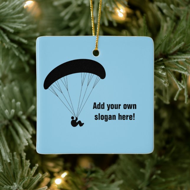 Guy Paragliding graphic - custom text both sides Ceramic Ornament (Tree)