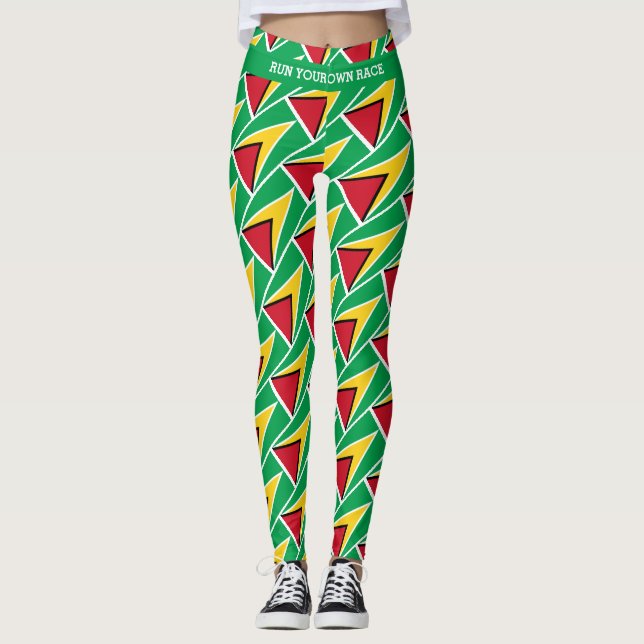 GUYANA Custom Text RUN YOUR OWN RACE Flag Leggings (Front)