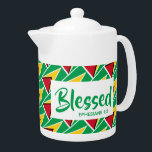 GUYANA FLAG Blessed Christian Customized MEDIUM<br><div class="desc">Celebrate your faith and your GUYANESE heritage when you next enjoy making your hot drink in this stylishly designed teapot, which shows the GOLDEN ARROWHEAD flag of GUYANA in a diagonal tiled pattern, with Scripture reference Ephesians 1:3 (Blessed with every spiritual blessing). This would make an ideal gift any time...</div>
