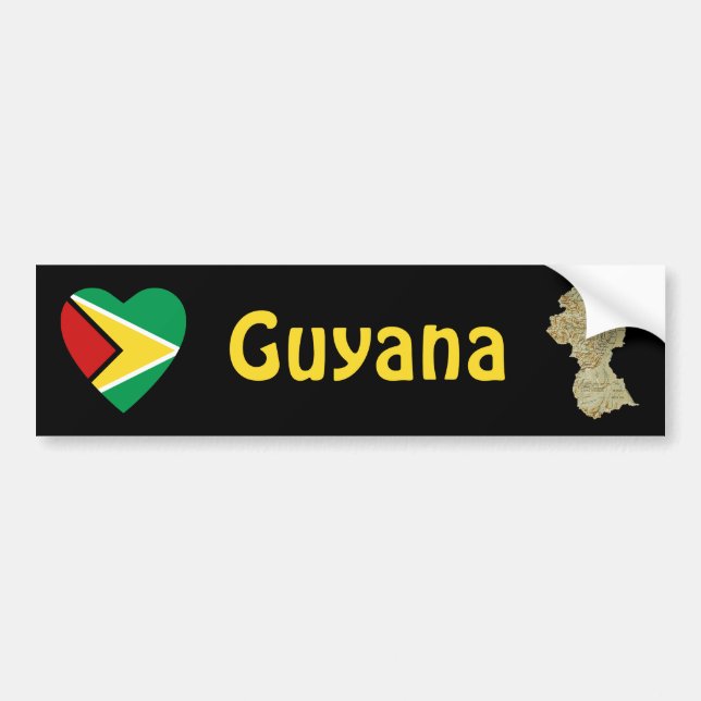 Guyana Flag Heart + Map Bumper Sticker (Front)