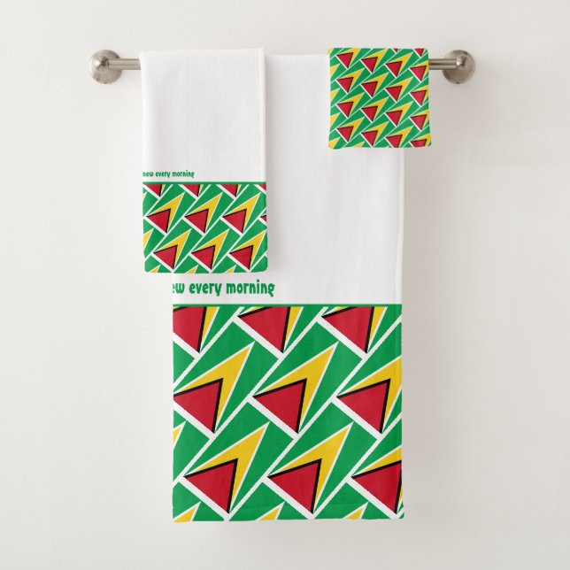 GUYANA FLAG Personalized Scripture WHITE Bath Towel Set (Insitu)