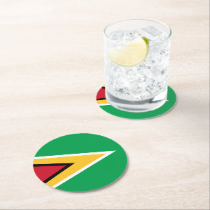 Guyana flag round paper coaster