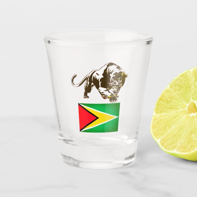 Guyana Flag with Jaguar Shot Glass (Front)