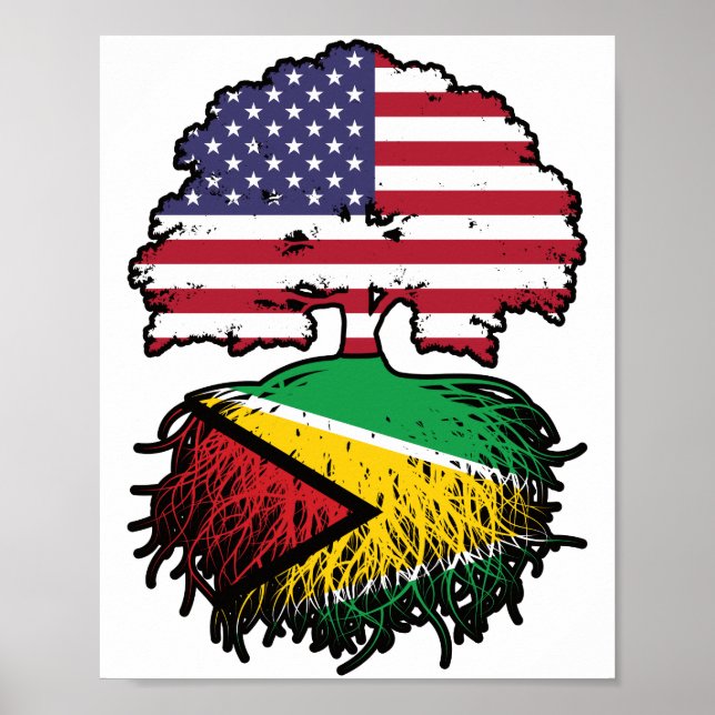 Guyana Guyanese American USA Tree Roots Flag Poster (Front)