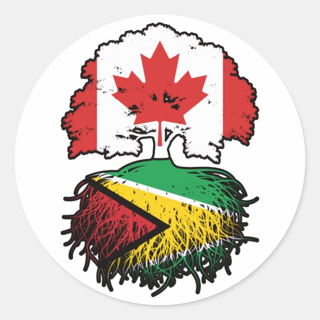 Guyana Guyanese Canadian Canada Tree Roots Flag Classic Round Sticker (Front)