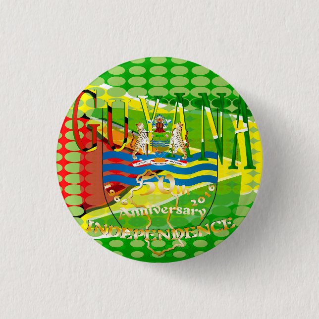 Guyana, Happy 50th Anniversary  Independence ‘Lo 1 Inch Round Button (Front)