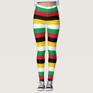 Guyana National Flag Colours Horizontal Striped Leggings