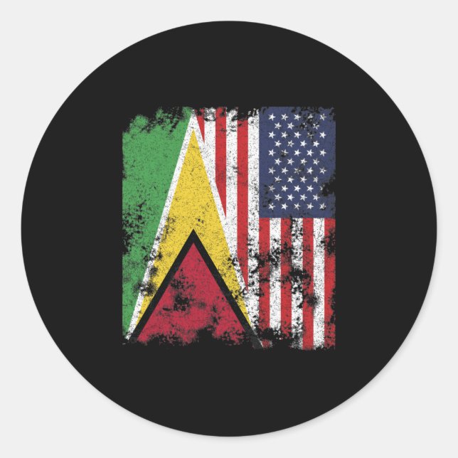 Guyana USA Flag - Half American Classic Round Sticker (Front)