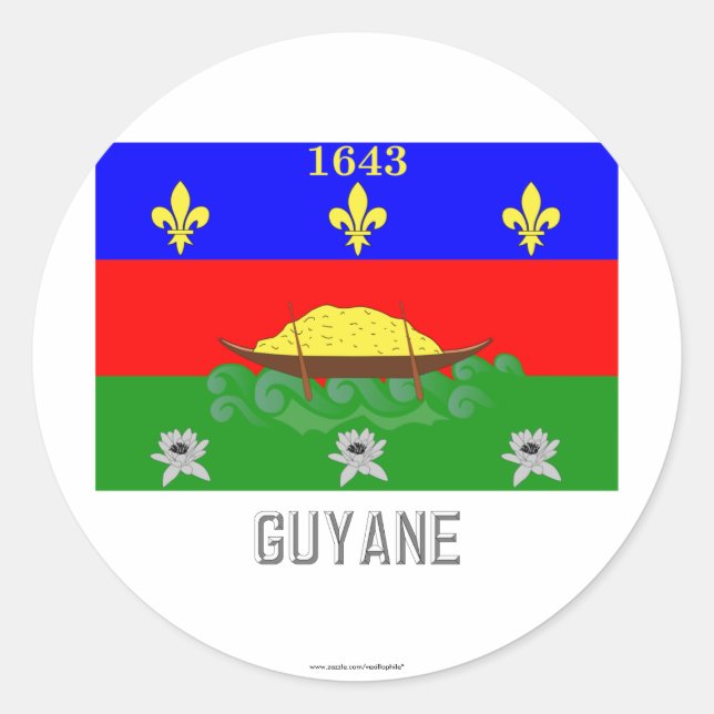 Guyane flag with name classic round sticker (Front)