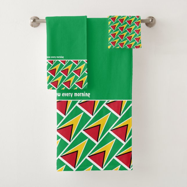 GUYANESE FLAG Personalized Scripture GREEN Bath Towel Set (Insitu)