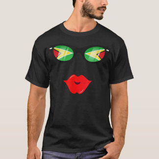 Guyanese Flag Sunglasses Lips Guyana T-Shirt