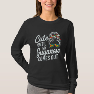 Guyanese Girl Messy Bun Sunglasses Guyana Flag Her T-Shirt