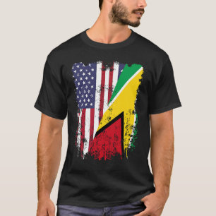 Guyanese Roots Half American Flag Guyana Flag T-Shirt