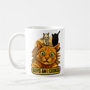 Guys Am I Cooked? Funny Cat Meme Panic Reaction Coffee Mug