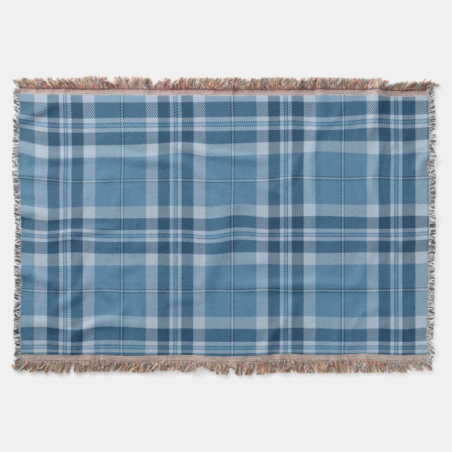 Guy's Dorm Room Blue Plaid Throw Blanket (Front)