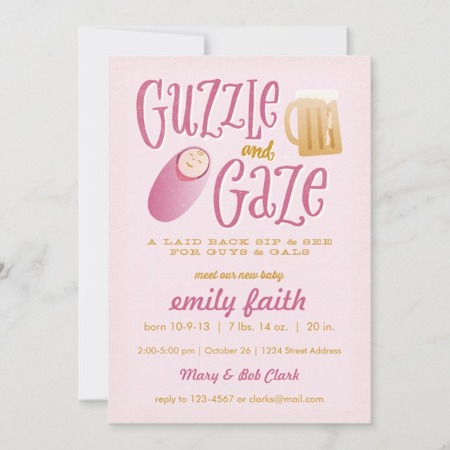Guzzle and Gaze Baby Shower Invitation (Front)