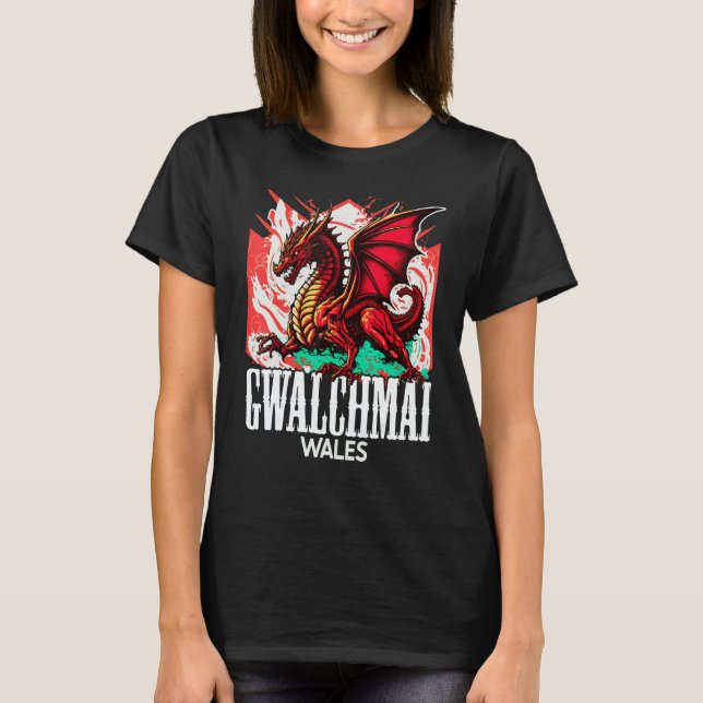 Gwalchmai Wales Welsh Flag Y Ddraig Goch Dragon T-Shirt (Front)