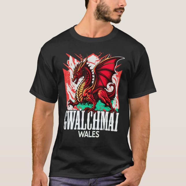 Gwalchmai Wales Welsh Flag Y Ddraig Goch Dragon T-Shirt (Front)