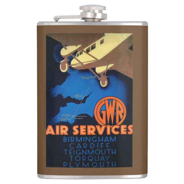 GWR Air Services Vintage PosterEurope Hip Flask (Front)