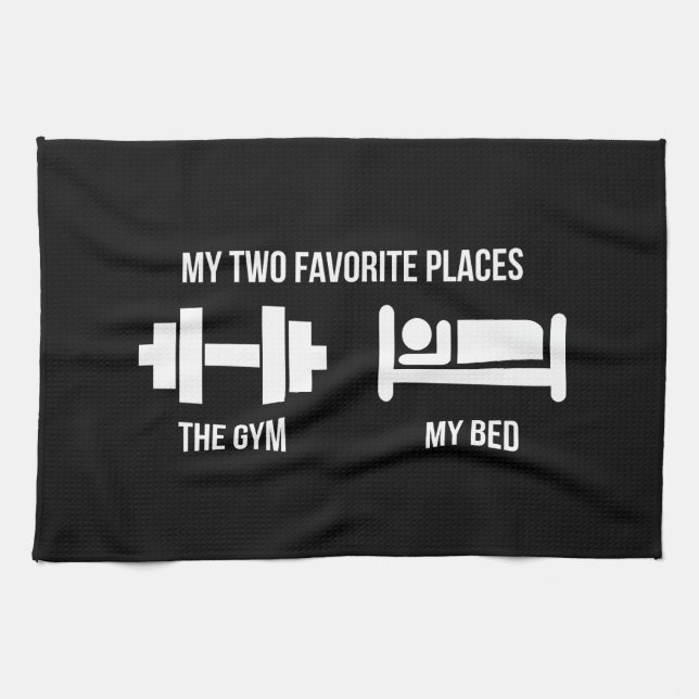 Gym and Bed - Funny Cartoon Pictogram - Novelty Kitchen Towel (Horizontal)