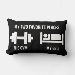 Gym and Bed - Funny Cartoon Pictogram - Novelty Lumbar Pillow