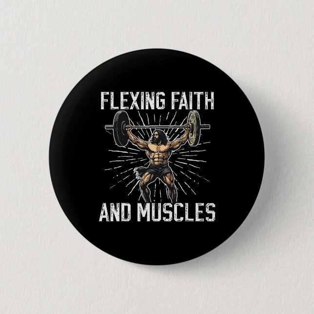 Gym And Jesus Christian Bodybuilder Religious Body 2 Inch Round Button (Front)