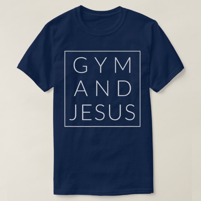 Gym and Jesus Christian Workout Fun Modern Fitness T-Shirt (Design Front)
