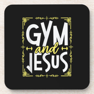 Gym and Jesus Gym Fitness Lifting Weights Body Bui Coaster