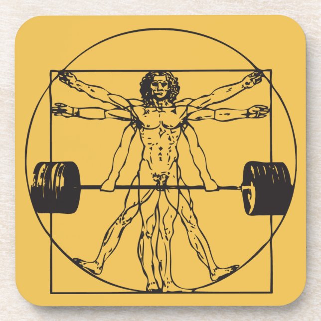 Gym Barbell Deadlift - Vitruvian Man Coaster (Front)
