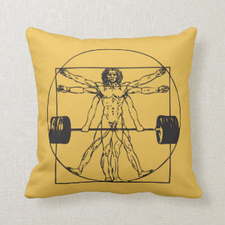 Gym Barbell Deadlift - Vitruvian Man Throw Pillow