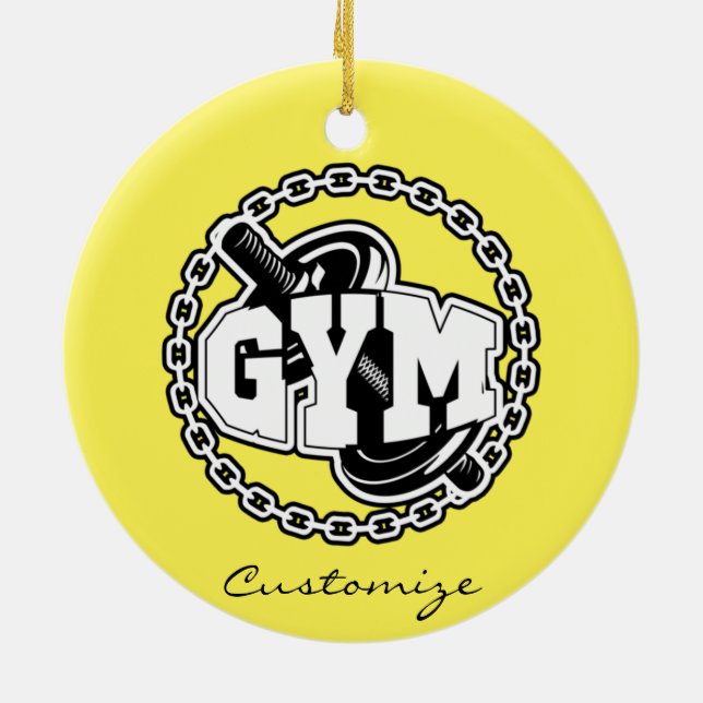 Gym Barbell Logo Thunder_Cove Ceramic Ornament (Back)