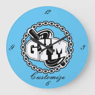 Gym Barbell Logo Thunder_Cove Large Clock
