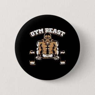 Gym Beast Gorilla Weightlifting Bodybuilding Worko 2 Inch Round Button