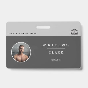 Gym coach employee identity with photo and logo badge
