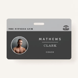 Gym coach employee identity with photo and logo badge