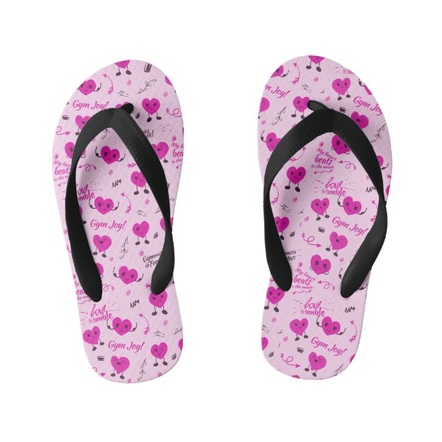 Gym Crazy Heart Patterned Pink  Kid's Flip Flops (Footbed)