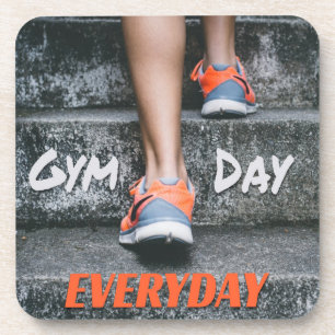 Gym Day Everyday Workout Motivation Stairs Orange Coaster