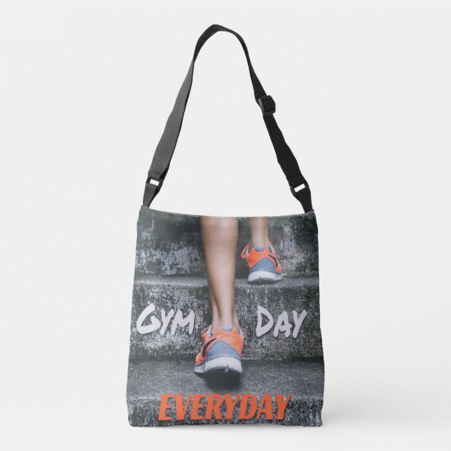 Gym Day Everyday Workout Motivation Stairs Orange Crossbody Bag (Back)