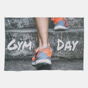 Gym Day Everyday Workout Motivation Stairs Orange Kitchen Towel
