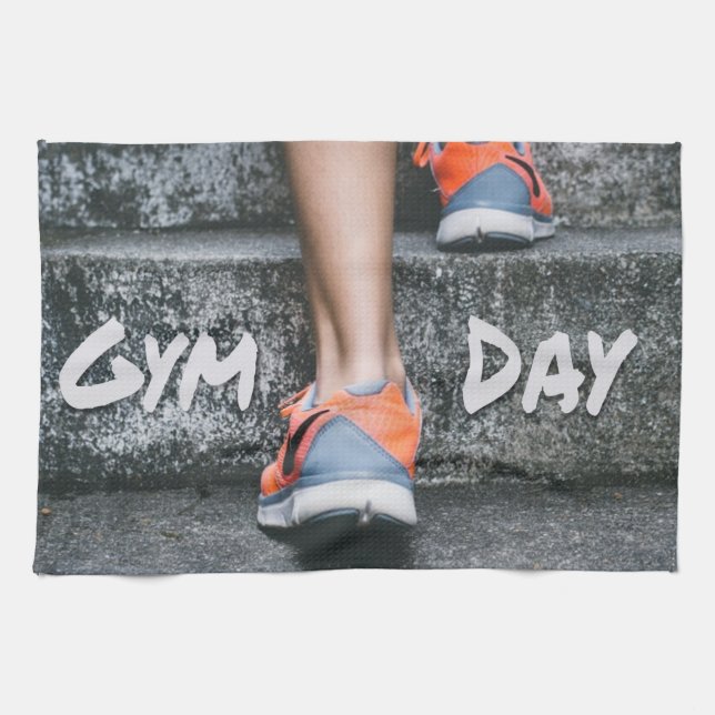 Gym Day Everyday Workout Motivation Stairs Orange Kitchen Towel (Horizontal)