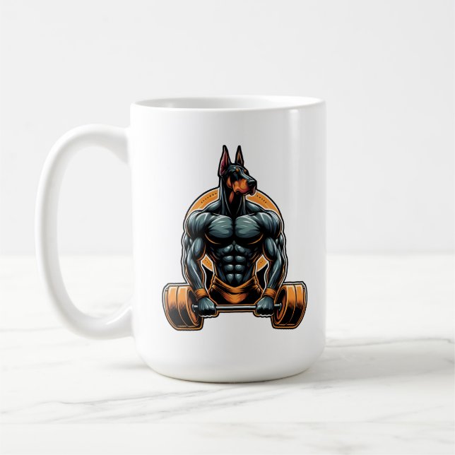 GYM doberman dog bodybuilder powerlifter Coffee Mug (Left)