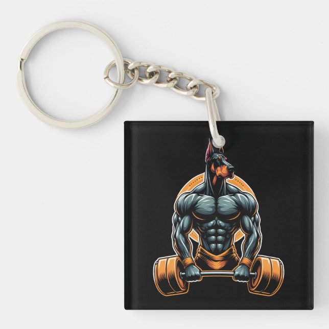 GYM doberman dog bodybuilder powerlifter Keychain (Front)