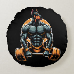 GYM doberman dog bodybuilder powerlifter Round Pillow