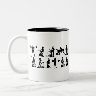 Gym Fitness Equipment Woman Silhouettes Set Two-Tone Coffee Mug