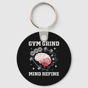 Gym Grind Mind Refined Bodybuilding Funny Gym Rat  Keychain