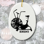 Gym Humour Black White Funny Workout Ceramic Ornament<br><div class="desc">Does anyone like the air bike! Anyone who does CrossFit or exercise workouts involving this mean little machine has learned it is their ENEMY! Black and white silhouette image.  A funny workout or fitness gift for your gym friends.  Funny Exercise Workout Fitness Air Bike Enemy Ceramic Ornament</div>