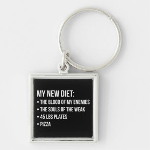 Gym Humour - Diet - Blood, Souls, Pizza - Funny Keychain