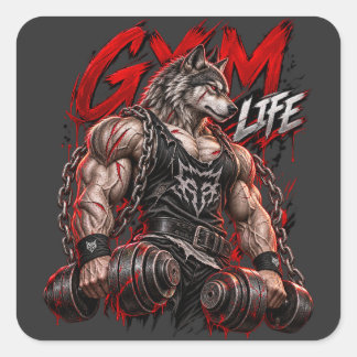 Gym Life Werewolf Beast Mode Bodybuilding Fitness  Square Sticker